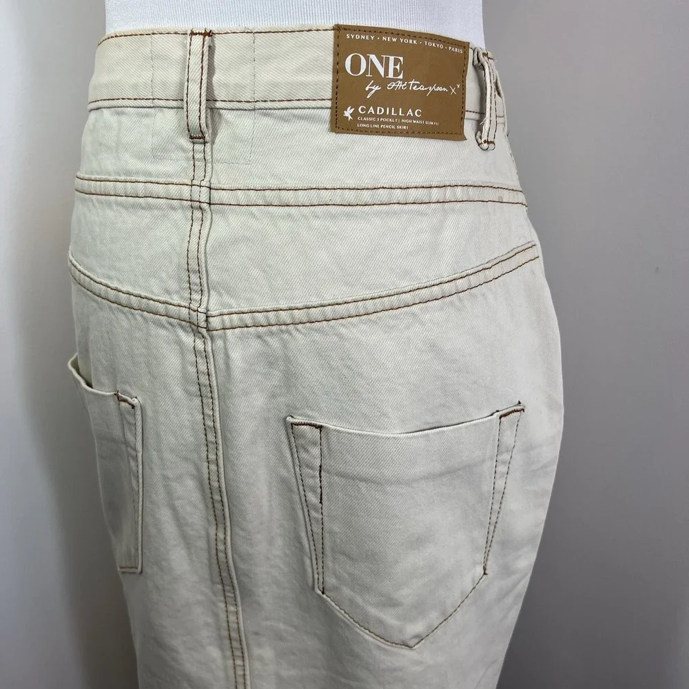 One Teaspoon Denim Pencil Skirt 26 Tailored Cadillac Fleetwood Raw Hem Jeans